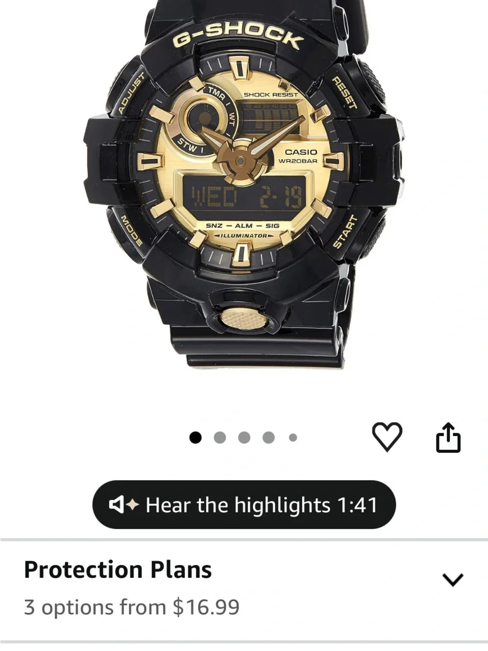 Casio G-Shock Black and Gold Resin Sport Watch